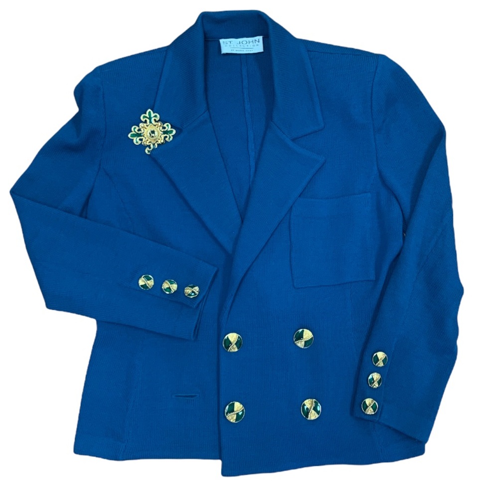 ST JOHN COLLECTION knit teal blazer coat